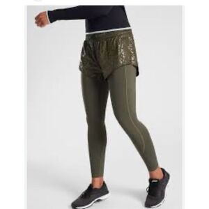 Athleta Rainier 2 In 1 Tight Athletic Legging Short Combo sz S EUC Dark Green